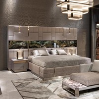 Lit double en cuir italien haut de gamme, grand format, pour chambre principale, design de villa, en cuir de vachette première couche, lit de mariage