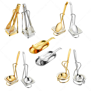 Đảng cổ điển duy nhất đôi gốm Bát thép không gỉ vàng thương mại phục vụ thực phẩm muỗng chủ Spatula phần còn lại & Pot Clips - Product Image 1