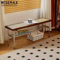 WISEMAX FURNITURE Mobilier de maison de style médiéval, chaise de salle à manger avec structure en acier inoxydable, banc en rotin, tabouret à chaussures pour villa