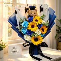 Bouquet de Fleur Éternelle Moderne et Réaliste en Savon Fait Main, Tournesol et Rose Artificielle, Cadeau pour Petite Amie, Idéal pour Anniversaire ou Remise de Diplôme
