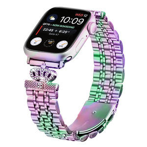 Correa de reloj de lujo con cuentas de acero inoxidable para reloj 42mm Serie 10 41/40/38/46/45/49mm IWatch <span class=keywords><strong>SE</strong></span> con hebilla plegable - Product Image 2