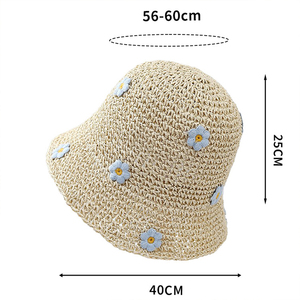 Vente en gros <span class=keywords><strong>Crochet</strong></span> fait main petites marguerites fleurs Patch plaine paille seau chapeaux de paille été femmes plage papier pêcheur chapeau - Product Image 2