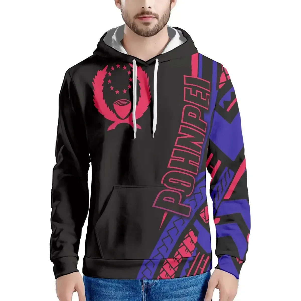 Fabrika toptan kazak erkekler Polynesi Pohnpei dövme Totem baskı sarı Hoodies erkek kazak toplu boy Hoodie