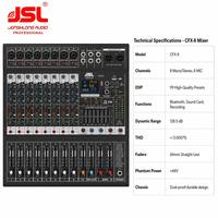 Console de mixage professionnelle 8 canaux JSL CFX-8 avec 99 effets DSP, USB, Bluetooth, MP3 pour performances live