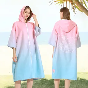 YIER jubah mandi pantai cepat kering, jubah handuk bertudung ritsleting, kardigan berselancar berubah jubah mandi di pantai