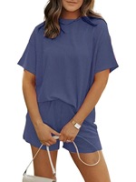 Ensembles 2 pièces pour femmes, ensembles d'été pour femmes, imprimé rayé, tricot côtelé, ensemble court