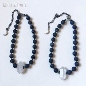 قلادة قلادة NM55155 مطلية بالفضة باللون الأزرق الداكن بالخرز من العقيق والدرزي قلادة من الأحجار الكريمة الطبيعية قلادة مصنوعة يدويًا من الأحجار الكريمة - Product Image 4