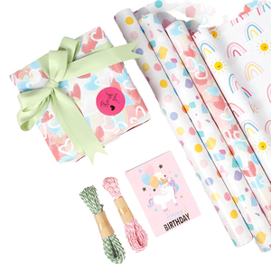 Colorful Unicorn Rainbow Hearts Waterproof Gift <b>Wrapping</b> <b>Paper</b> Roll Set Ribbon Card Birthday Crafts Double-Sided PE Coated - Product Image 4