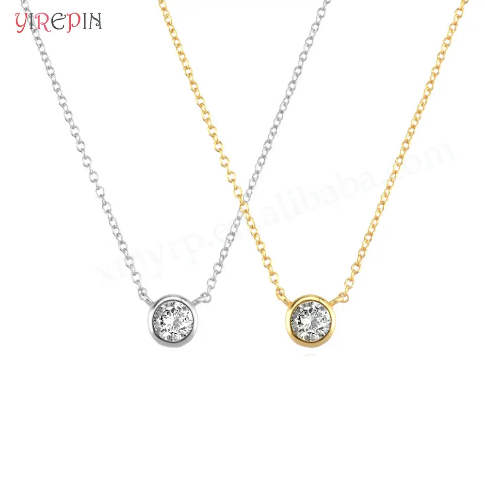 925 plata esterlina estilo minimalista chapado en oro diamante solitario zirconia joyería collar