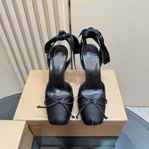 Chaussures à talons hauts de ballet rouges pour femmes, détail nez de cochon, dentelle supérieure, dos ouvert, bout carré peu profond, nœud enveloppé, style estival en plein air - Product Image 5