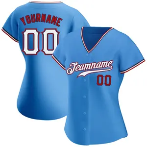 Nome personalizzato e Logo basket Baseball T Shirt bottone blu con finiture rosse Texas Baseball Jersey