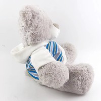 Ours en peluche gris de 20 cm, jouet en peluche assis, animal en peluche doux avec chemise rayée pour enfants