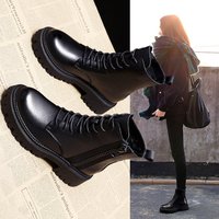 Bottines Martin pour Femme 2024 Style Britannique Automne Hiver à Semelle Épaisse et à Lacets Doublure Polaire et Doublure en Maille
