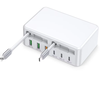 Chargeur GaN 120W PD 8 ports Multi USB-A Adaptateur d'alimentation PD QC3.0 avec câble USB-C rétractable Voyage pour iPhone Android