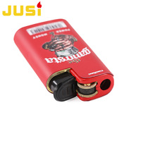 Briquet rechargeable à flamme ouverte et briquet coupe-vent à jet JUSI, en métal imprimé dessin animé, avec roue à silex et coque en fer