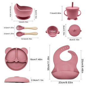 Juego de utensilios de silicona al por mayor para alimentación de bebés: cuchara y tenedor suaves con chupete, babero, plato y tazón sin BPA - Product Image 4