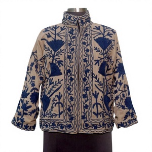 Hand Embroidered Floral Cotton Fleece <b>Jacket</b> <b>Mandarin</b> <b>Collar</b> Zipper Closure Autumn velvet Women's <b>Jacket</b> - Product Image 1