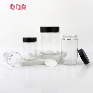 New Arrival Multi Size Transparent Glass Canister With Black Sealed Cap 1oz To 6oz Airtight Round Glass Container Wholesale - Product Image 2