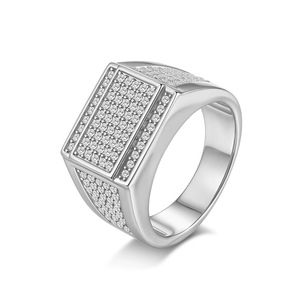 Men's Yellow <b>Gold</b> Moissanite <b>Cocktail</b> <b>Ring</b> Round Brilliant Cut Pave Setting Geometric Luxury Style Everyday Wear - Product Image 2