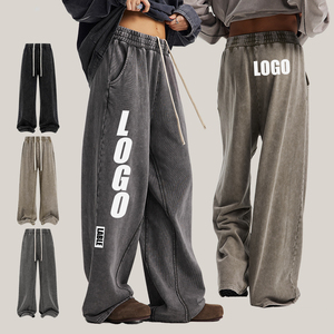 Pantalones Deportivos de Pierna Ancha para Hombre, de Algodón Puro, Estilo Francés, Corte Holgado, Cintura Alta con Cordón, Diseño de Copo de Nieve en Relieve Personalizado para Invierno - Product Image 1