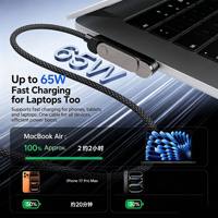 Câble de charge rapide 2-en-1 65W en nylon avec support triple pliable, connecteur coudé 1,5 m pour iPhone 17 et Samsung S26