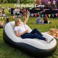 Canapé gonflable en PVC floqué, lit d'appoint pour une personne avec design incurvé ergonomique pour le camping et le salon