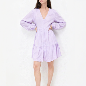 Vestidos Mini de Verano para Mujer, Manga Larga, Puños Elásticos, Estampado de Leopardo y Letras, Cintura Alta, Algodón, Casual, Nueva Colección, Venta al Por Mayor - Product Image 1