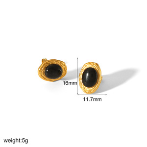 Pendientes de tuerca ovalados de turquesa, ónix negro y ojo de tigre, chapados en oro, con engaste de bisel de acero inoxidable, para mujer, joyería de moda. - Product Image 4