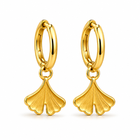 Boucles d'oreilles créoles personnalisées en argent sterling 925, motif feuille de Ginkgo, dorées, pendantes, pour usage quotidien, fabricant de bijoux OEM ODM