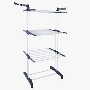 Tendedero de ropa plegable de tres niveles con forma de ala, para interior y exterior, con seis ruedas. - Product Image 4