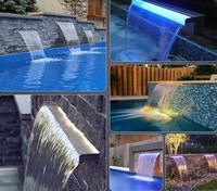 Fontaine à cascade en acier inoxydable 304 à lame d'eau LED Fontaine à cascade pour piscine extérieure