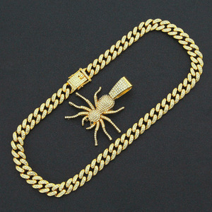 สร้อยคอผู้ชายแฟชั่นดีไซน์ฮิปฮอปยอดนิยมปี 2026 ลายแมงมุม สร้อยคิวบาลิงค์ชุบทอง สไตล์พังก์ สตรีท - Product Image 4