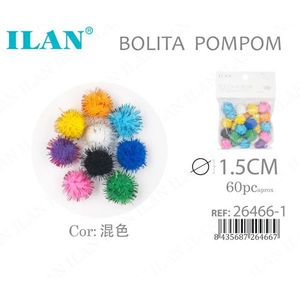 ILAN Bolita Pompom 1,5 cm Couleurs Assorties 60 Pièces pour Décorations et Artisanat - Product Image 1