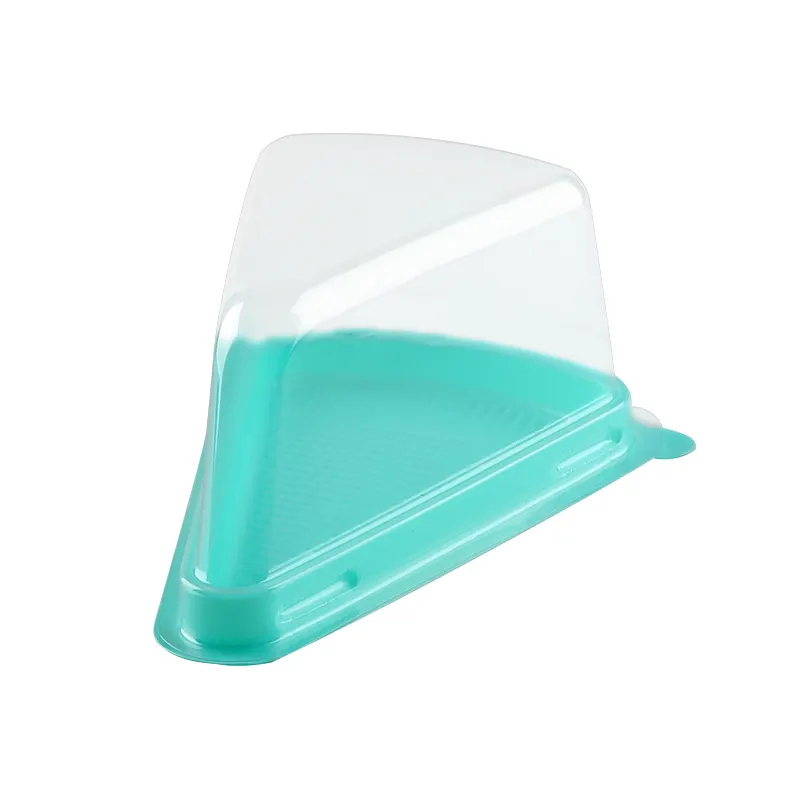 卸売PETプラスチックケーキブリスターボックス食品グレードケーキ包装透明三角形ティラミスケーキボックスフォーク付き