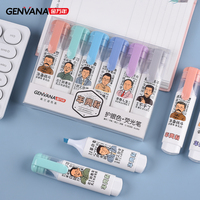 Stylo surligneur fluorescent personnalisé avec logo d'usine, respectueux des yeux, impression par lamination, 6 couleurs, pointe oblique de 4,5 mm, pastel, pour l'école