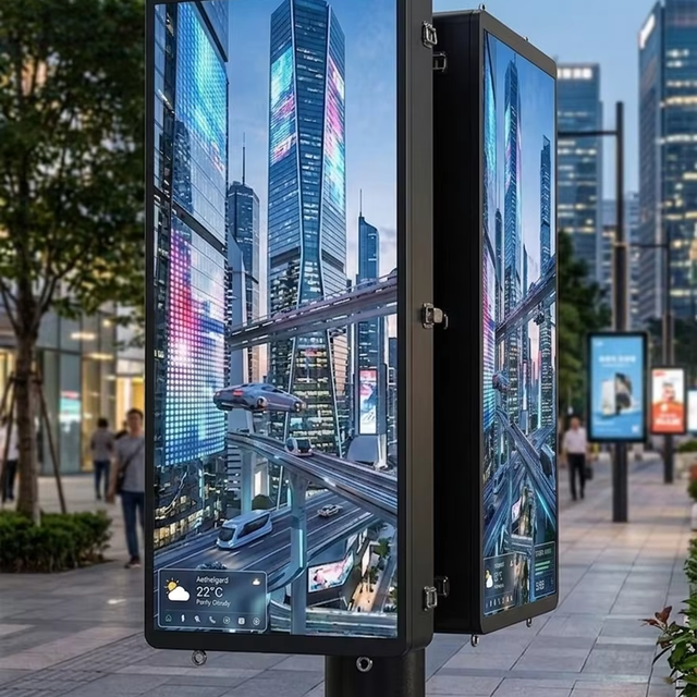 Energy Saving Outdoor Double Face LED Pole Screen Street Light Advertising Display with Remote Control System