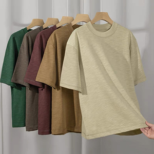 Camiseta Casual para Hombre, Cuello Redondo, Manga Corta, Corte Holgado, 100% Algodón, Transpirable, Color Sólido - Product Image 3