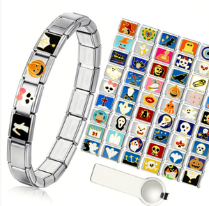 <span class=keywords><strong>LAMOON</strong></span> Nouvelle Mode Italienne Charms Liens Halloween Noir Hibou Étoile Lune Chauve-Souris Fantôme pour Bracelets 9mm Fabrication Acier Inoxydable DIY - Product Image 3