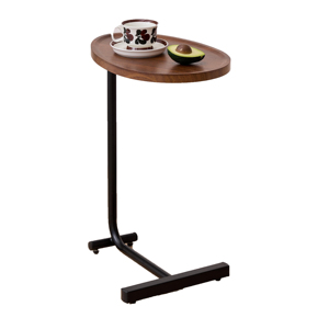 C-Shaped Console <b>Table</b> Wheels Oval Wooden Top Metal Frame Mobile End <b>Table</b> Sofa <b>Bedside</b> Cozy Narrow Snack Living Room Furniture - Product Image 4