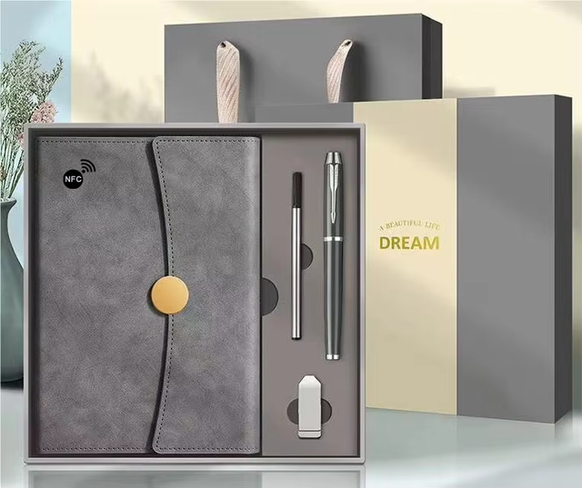 Company Office Corporate Gift Business Set Promotional Leather Chip Smart Notebook Diary 3 in 1 With Pen Se and Box Gift