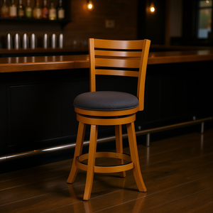 Sgabello da Bar Girevole Altezza Bancone 24 Pollici con Struttura in Legno e Seduta in Tessuto Grigio Antracite, Design Moderno, Arredamento Commerciale - Product Image 2