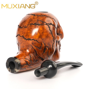 MUXIANG Wood Smoking Pipe Skull Carved Freestyle Design 3mm Filter Tobacco Pipe Men's Accessory - Product Image 4