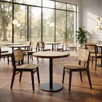 Table de café ronde commerciale pour restaurant, salon de thé, café, plateau en marbre, support en métal, personnalisable