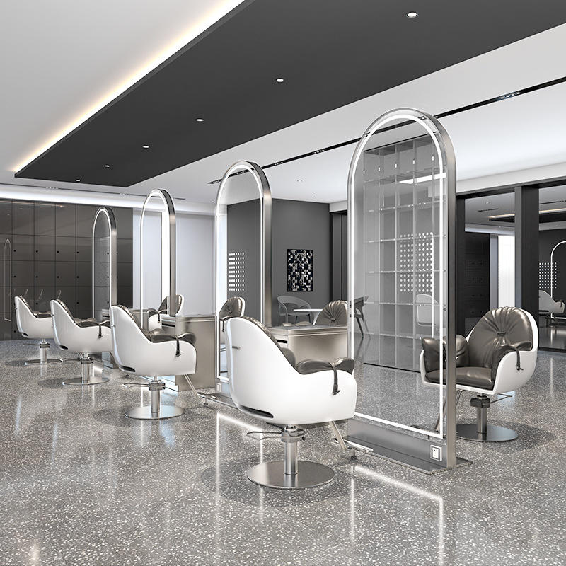 Espejo de doble cara con marco plateado