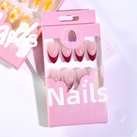 Ongles à presser 3D floraux rouge bordeaux style français, best-sellers transfrontaliers, pointes courtes en forme d'amande, vente en gros, logo personnalisé