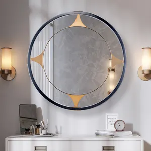 Specchio da bagno dal Design creativo specchio da parete rotondo nero opaco con cornice in metallo spazzolato