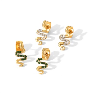Pendientes Minimalistas de Serpiente para Mujer, Joyería de Acero Inoxidable con Circonita Cúbica y Cristal, para Animales Pequeños - Product Image 1