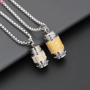 QQ 2025 Tendance Collier pendentif om mani padme hum en acier inoxydable plaqué or, chaîne à maillons épais bicolore, - Product Image 6