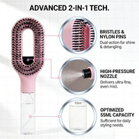 Brosse à cheveux 2-en-1 facile à utiliser, outil innovant de brumisation et de brossage pour cheveux humides et secs, réservoir d'eau pratique