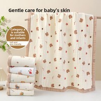 Serviettes de bain en gaze en gros ; Serviettes de bain six couches très absorbantes et douces pour bébé, imprimé ours, personnalisables